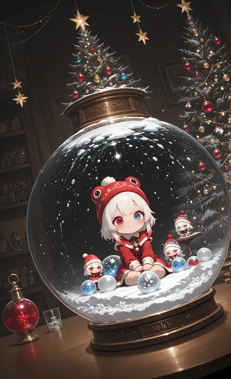 (masterpiece, top quality, over-detailed, absurdism, intricate details, clear focus),
1 girl, solo, Chibi style,
Melis Chibi, snow-white hair with soft gradient red tips, heterochromia, crimson-red right eye: 1.3 and icy blue left eye: 1.3, fair skin, dres...