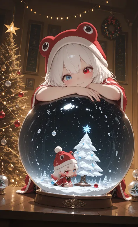 (masterpiece, top quality, over-detailed, absurdism, intricate details, clear focus),
1 girl, solo, Chibi style,
Melis Chibi, snow-white hair with soft gradient red tips, heterochromia, crimson-red right eye: 1.3 and icy blue left eye: 1.3, fair skin, dres...