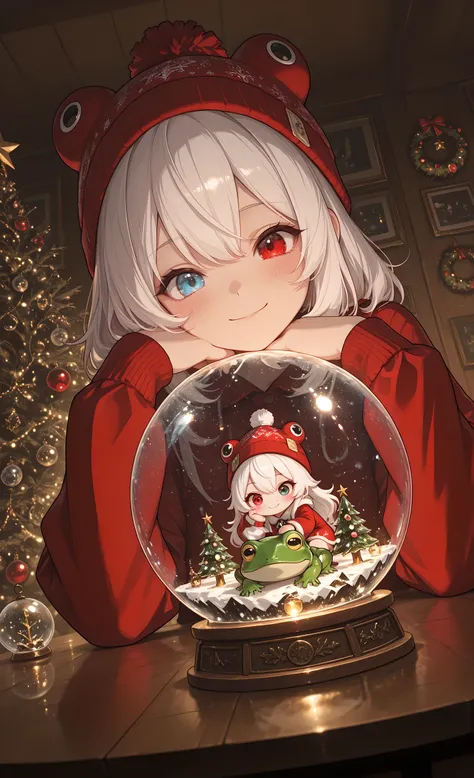 (masterpiece, best quality, ultra-detailed, absurdres, intricate details, sharp focus), 
1girl, solo, Chibi style,
Melys Chibi, pure white hair with soft gradient red tips, heterochromia crimson red right eye:1.3 and ice blue left eye:1.3, fair skin, weari...