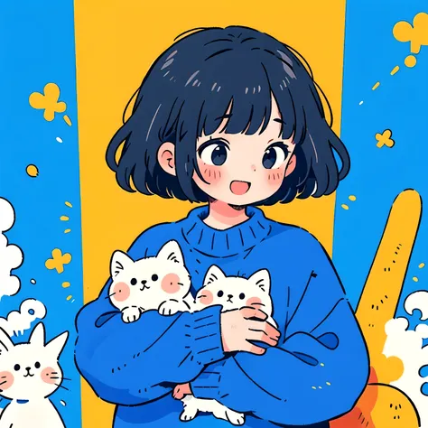 high quality, Realistic, 4K, perfect, A warm, A happy and fun space, 1 mature woman, Black Bob Cut, woman gently hugs a boy wearing a red sweater and a boy wearing a blue sweater, upper body, masterpiece, high steady tail, rich and delicate texture