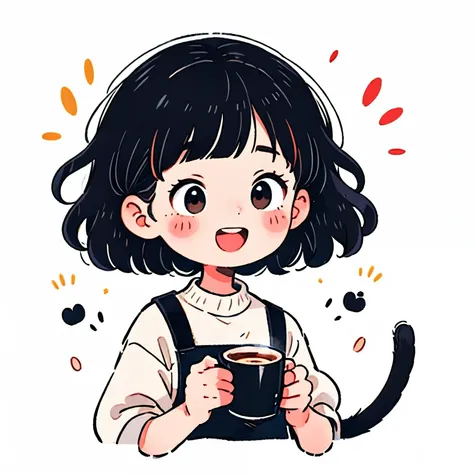 white plain background、high quality, Realistic, 4K, perfect, A warm, A happy and fun space, mature woman, Black hair bob cut with coffee, upper body, masterpiece, high steady tail, rich and delicate texture