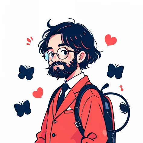 beard、顎beard、gentleman、round black glasses、Mature men、short hair、Suit、formal bag、Smile Yan、upper body、solo、masterpiece. high quality, high steady tail、Warm Atmosphere、