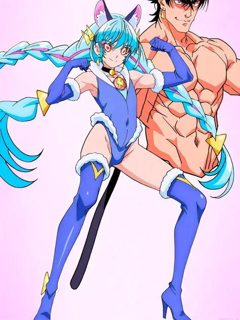 score 9 、score 8 up、score 7 up、source anime、傑作、Best quality、Best resolution、Best image quality、anime coloring、anime screencap、anime screenshot、anime colored、official art、official style、1boy、cure cosmo is a male warrior、(male:1.6)、anime man in a blue leotar...