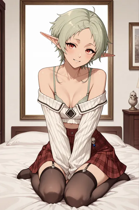 (has the best quality, masterpiece, ultra-detailed), portrait of Sylphiette from Mushoku Tensei, kneels or kneels on a pure white surface, vertical framing, you can see the upper body and hips, smiles happily with a bright and innocent expression, open and...