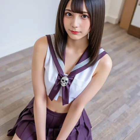 arafed asian woman in a deep purple colored satin skirt and a white colored satin shirt posing for a picture, japanese school uniform, japanese girl school uniform, wearing japanese school uniform, cute schoolgirl, jk uniform, beautiful anime high school g...