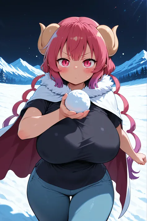 masterpiece, best quality, amazing quality, morning, very aesthetic, absurdres, newest, highly detailed, sharp focus, 8k UHD, hyper-realistic, sfw, 1girl, perfect face, cute face, round face, ilulu (maidragon), curled horns, dragon horns, long hair, multic...