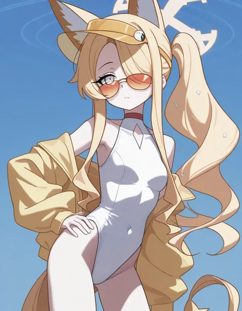 masterpiece, ultra-HD, impressionism, high detail, best quality, very aesthetic, 8k, best quality, beautiful, tmchng, anime coloring , Seia swimsuit (Blue Archive) , eyelashes, long sidelocks blonde hair , purple eyes, sidelocks , hair over one eye , tail ...