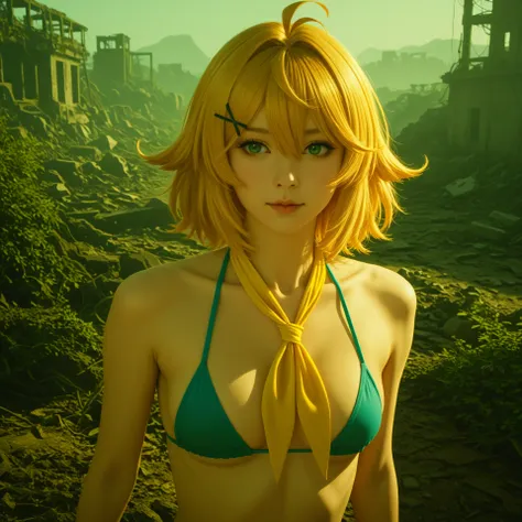 cinematic photo, (realistic, photorealistic:1.15), (masterpiece, best quality, newest, highres, absurdres:1), high contrast, vibrant colors, lazypos, high contrast, vibrant colors, deserted island, ruins, walking through ruins, 1girl, DokiBH, blonde hair, ...