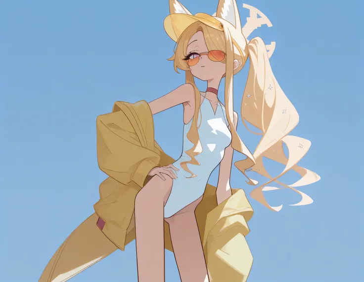 masterpiece, ultra-HD, impressionism, high detail, best quality, very aesthetic, 8k, best quality, beautiful, tmchng, anime coloring , Seia swimsuit (Blue Archive) , solo , eyelashes, long sidelocks blonde hair , purple eyes, sidelocks , hair over one eye ...