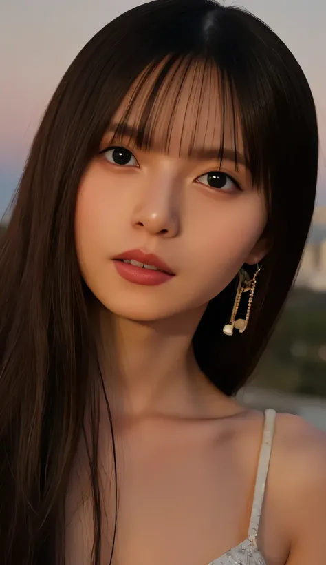 (((nsfw, masterpiece, best quality:1.2, ultra detailed, beautiful, 8K, photorealistic))), (((a girl, sexy face, looking at viewer, long hair, black hair, detailed skin, skinny, small breasts, ball gown, fingers on own chin))), (((in the hotel, at dusk))), ...