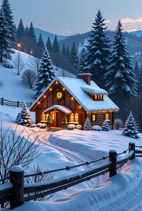 Christmas, lots of snow, rural aesthetic.