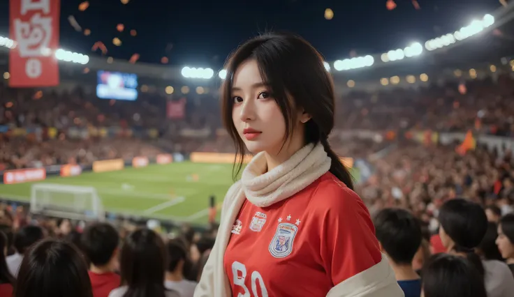 Masterpiece, High Resolution, 32K, Ultra High Precision, A cinematic, realistic photograph of a young, adult Korean woman with a natural and expressive appearance, fair skin with warm undertones, delicate features visible even from a distance, and a bright...