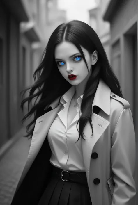 Vampire fangs teeth,Fantasy Elements,iridescent aesthetic,masterpiece, best quality, very aesthetic, absurdres,,goth black and white anime art, (black and white art) mostly black and white, a picture of olo beautiful female vampire, best detailed face, bl...
