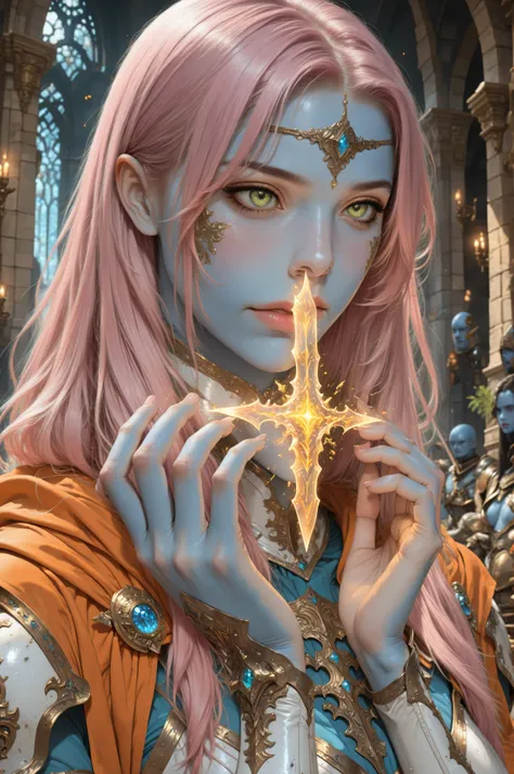 wearing a clothes,Contrast,Fantasy Elements,masterpiece, best quality, very aesthetic, absurdres,blue color, portrait a female (fantasy art, Masterpiece, best quality: 1.3) ((blue skin)), intense details facial details, exquisite beauty, (fantasy art, Mast...