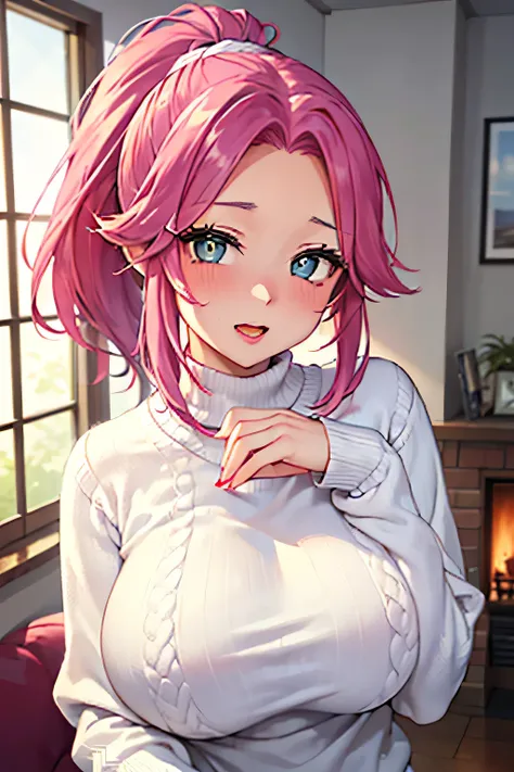 masterpiece, best quality, high resolution, 32k ,(((shikoku metan))) ,1 girl ,(((MILF:1.5))),(((mature female))),(((solo))),(( pink hair)),(((high ponytail ))),long eyelashes,black eyes ,iris,(pupils),((wide open eyes)),(((round face))),((open mouth )),sex...