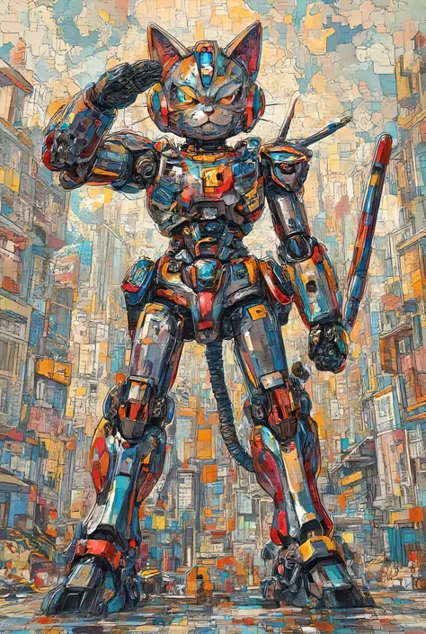 ,complex art, ultra detailed,mecha art,Illustration style,sm211,complex art, perfect mosaic art、猫がsalute,  ((upper cat bodそして)),straight on、
((salute:1.4)), ((A smile that appeals to children)),