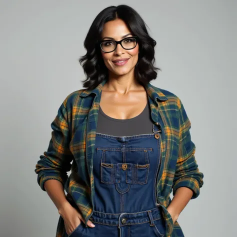 A realistic, high resolution photograph of a willowy beautiful Persian woman in her 40's; full body frontal view facing the camera with her arms at her side, looking at the camera. There is extra space in the photo above her head. She has a lithe, fashion ...