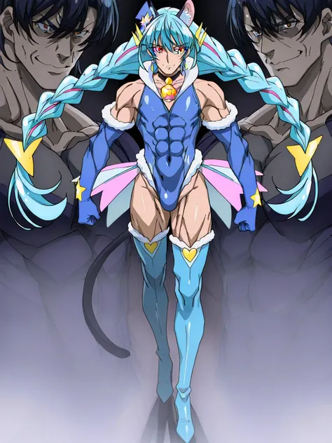 score 9 、score 8 up、score 7 up、source anime、傑作、Best quality、Best resolution、Best image quality、anime coloring、anime screencap、anime screenshot、official art、official style、1boy、cure cosmo is a male warrior、(male:1.6)、anime man in a blue leotard、solo、light b...