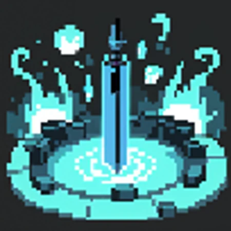 a close up of a pixel style sword with a lot of water