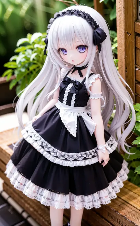 a close up of a doll with long hair and a dress