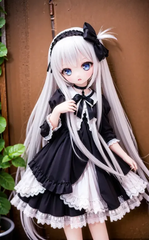 a close up of a doll with long hair and a dress