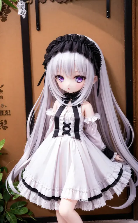 a close up of a doll with long hair and a dress