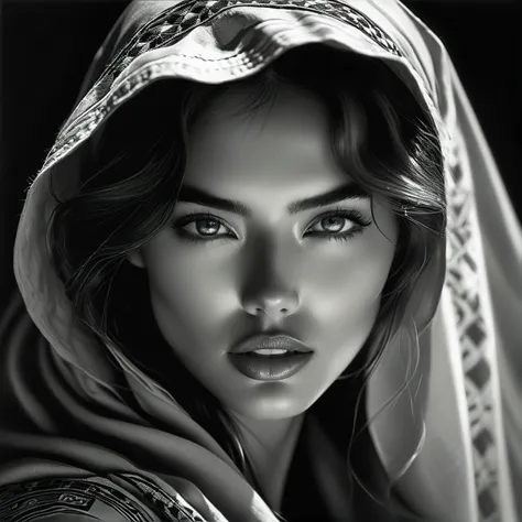 a black and white photo of a woman with a veil on