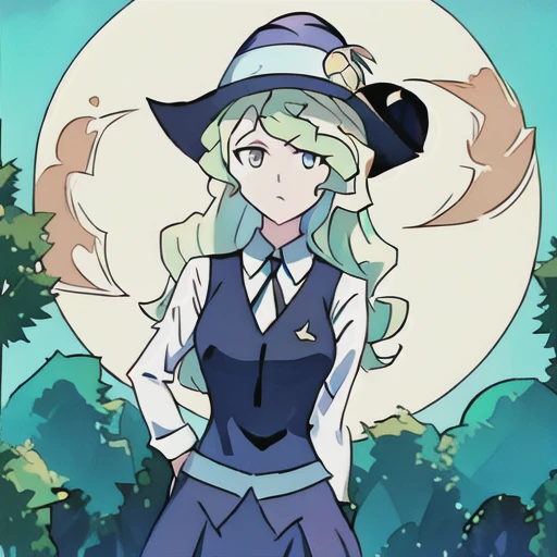 diana cavendish, luna nova uniform, masterpiece, best quality, forest, fire, moon