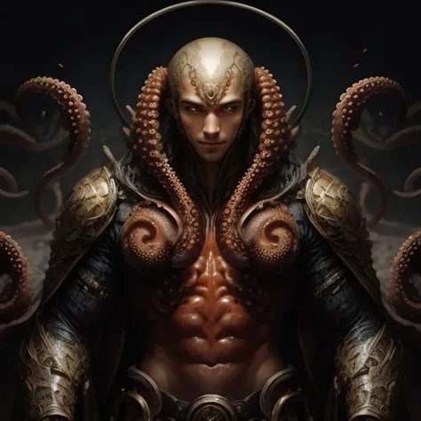 UHD, best quality, 4k, <lora:Biopunk:0.8>, male (octopus man), (light smile:0.5), detailed face, (biological skin:1.21), breathtaking background, (seductive pose), biomech, masterpiece, best quality, absurdres, high details, amazing body, BREAK ((at distan...