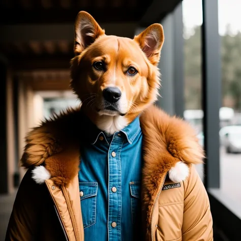 raw photo, animal, a portrait photo of [man:dog:2] humanoid in clothes, face, 8k uhd, dslr, soft lighting, high quality, film gr...