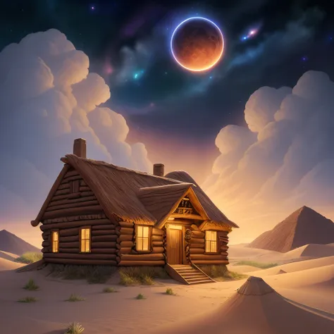 4k, hdr, high quality, adobe dwelling, beautiful, mythical beast, looking away, forest, tornado, sand dunes,  nigh sky, stars, c...