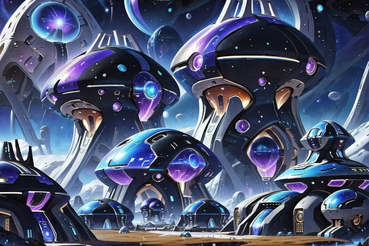 spaceships in a futuristic city with a wooden table and a blue sky