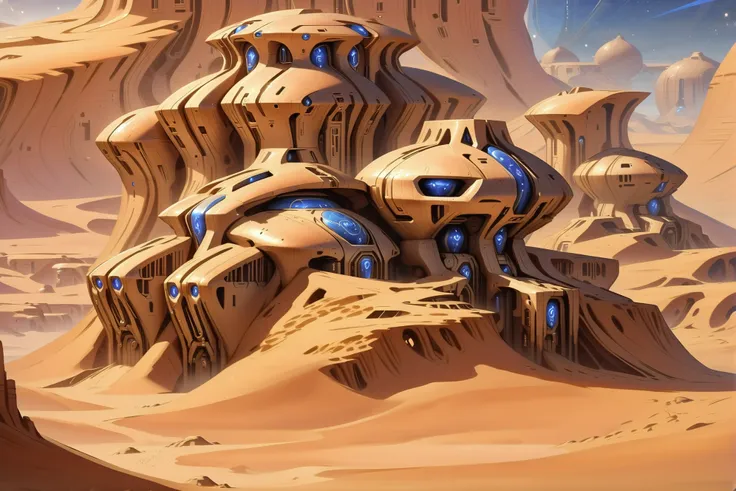 there is a picture of a futuristic building in the desert