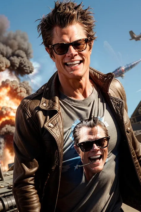 ((Johnny Knoxville)),sunglasses, laughing, smile, scared, grin, explosions in the distance, <lora:add_detail:1>, <lora:polyhedron_skinny_all-fp32:0.5> <lora:JohnnyKnoxvilleV2:0.7>