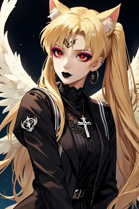 anime girl with long blonde hair and angel wings