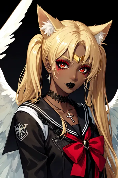 anime girl with angel wings and red eyes