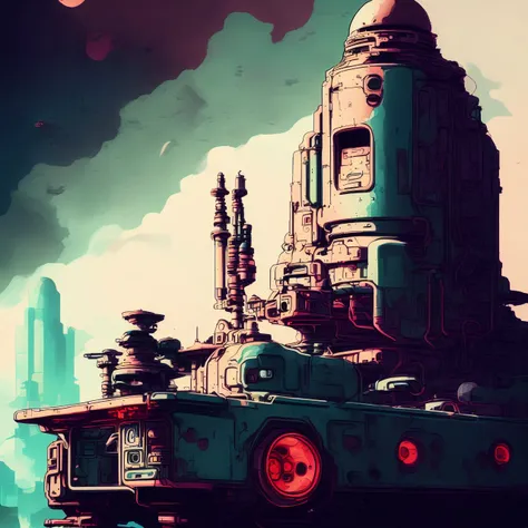 digital ink, sci fi dieselpunkcity, style by joviansociety