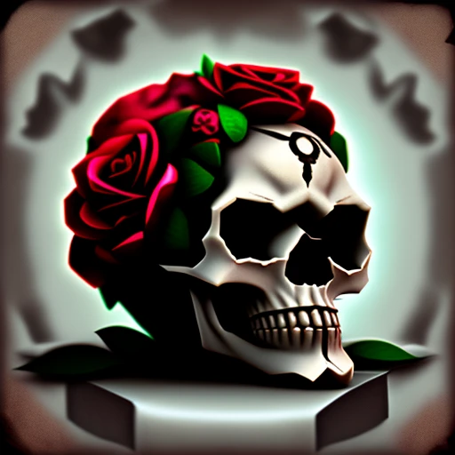 skull and roses video game prop, <lora:pixhell15Lora_v10:1> <lora:theAestheticsOfPanel_v105:1>