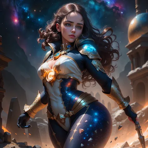 Highly detailed RAW color Photo, beautiful young girl, dynamic pose, (wide hips), (detailed skin), (detailed lips), (detailed eyes), (cosmic:1.4), (necropolis:1.1), (Sci-Fi setting) (detailed face), (curvy), detailed eyes, chromatic aberration, depth of field, soft lighting, masterpiece, best quality, intricate, (lens flare:0.7), (bloom:0.7), particle effects, raytracing, tone mapped, highly detailed, concept art, smooth, sharp focus, dramatic lighting, highly detailed artwork, cinematic, hyper realistic painting, trending on Artstation, 8K, incredible shadows, realistic, (highly detailed background:1.2), art by midjourney