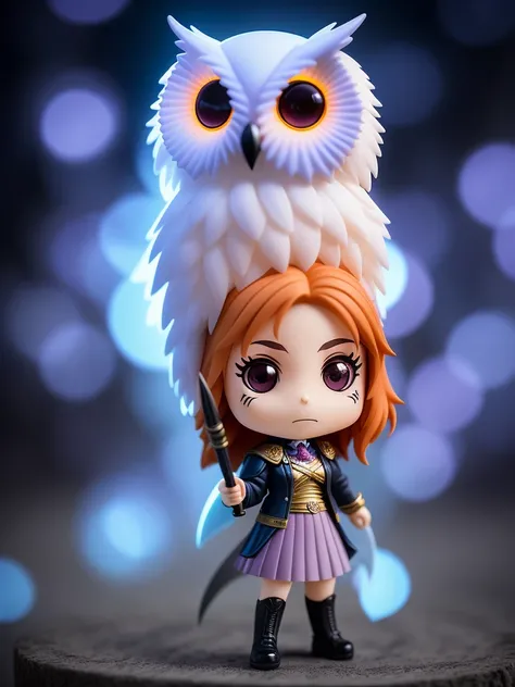 comix style, ((magic ghost owl)), Hermione Granger casting spells, Hall at Hogwarts on backgroung, ((((chibi)))), (magical atmosphere), focus on eyes, (((ultradetaled clear eyes))), (detailed skin, skin texture), (intricately detailed, fine details, hyperd...