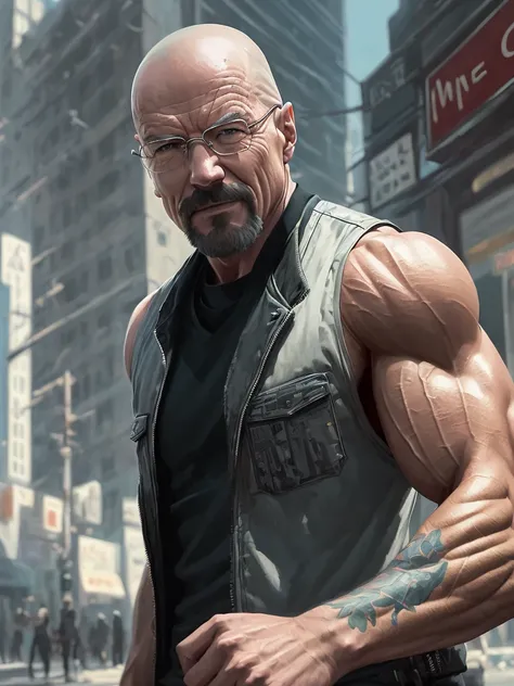 walter white , (muscular:1.5), big eyes, (cheeky smile), gangsta street, 
cinematic angle,
modelshoot style, (extremely detailed CG unity 8k wallpaper), photo of the most beautiful artwork in the world, professional majestic oil painting by Ed Blinkey, Atey Ghailan, Studio Ghibli, by Jeremy Mann, Greg Manchess, Antonio Moro, trending on ArtStation, trending on CGSociety, Intricate, High Detail, Sharp focus, dramatic, photorealistic painting art by midjourney and greg rutkowski,