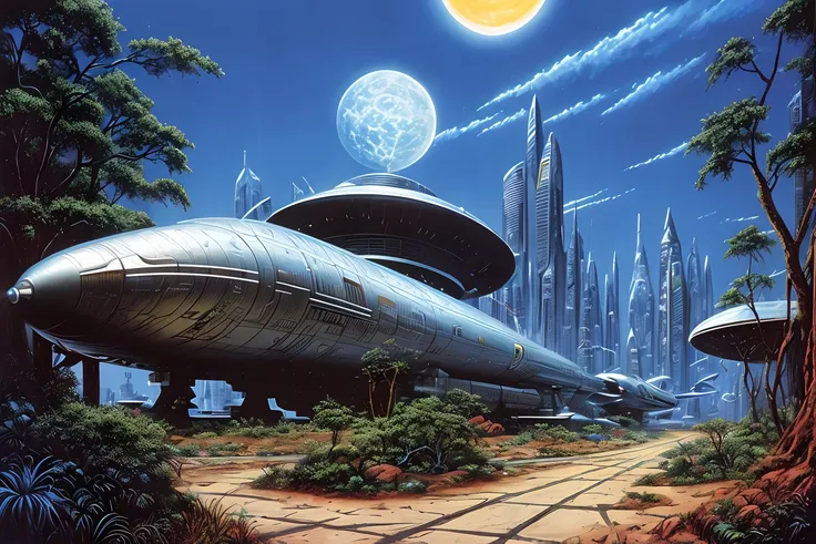 Predator, hyperrealism, Ed Emshwiller, scifi, a storybook illustration, retrofuturism