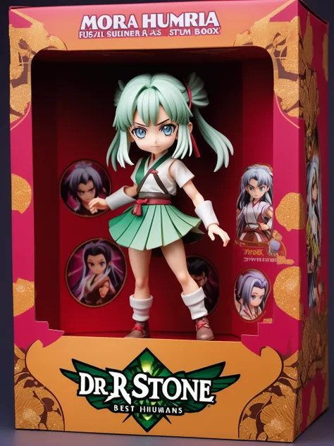 action figure, toy, doll, character print, (best quality:1.15), (masterpiece:1.15), (detailed:1.15), (realistic:1.2), (intricate:1.4), simple background, cover page, card, in a gift box, no humans, abs, (homura (dr.stone):1.2), gift box, playset, in a box,...