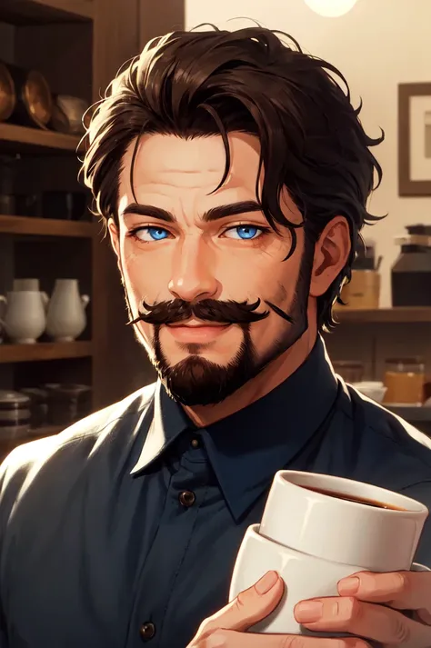 detailed face, detailed eyes, official art,  HoldingACupofCoffee  EasyMalePortrait