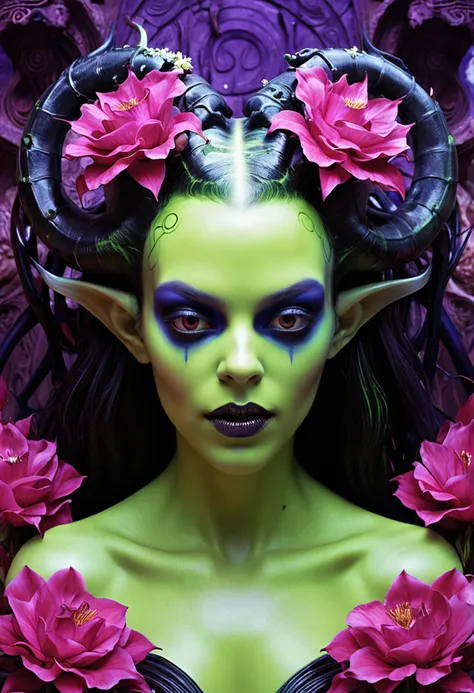 imagine, dream ofiphone photo raw digital photo, vector art, (head and shoulders portrait of succubus with flowers aquatic motiv...