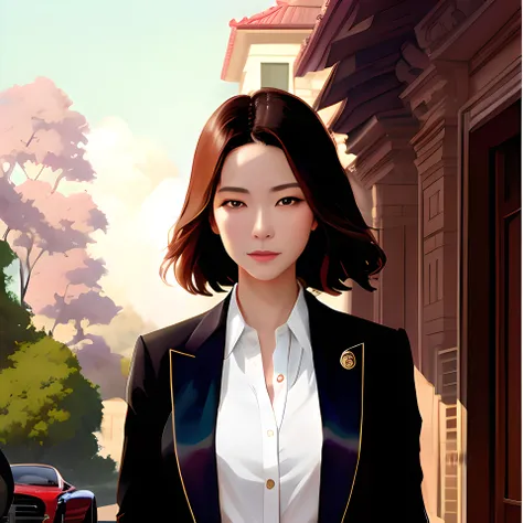 a poster for "The Rise of the Nouveau Riche," featuring (Eun-jin), a beautiful woman in her mid-20s with a fierce determination in her eyes. She has long, wavy brown hair and a sophisticated sense of style, wearing designer clothes and expensive jewelry. T...