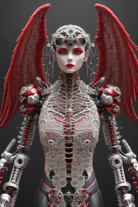 complex 3d render ultra detailed beautiful death angel, biomechanical cyborg, analog 150 mm lens, beautiful natural soft rim lig...