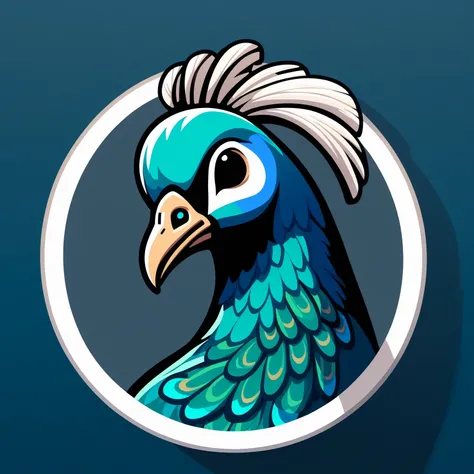 round logo, no humans, solo, (peacock:1.05), plumage, portrait, white border with blue background, masterpiece, best quality, very aesthetic, absurdres <lora:RoundLogo_XL_E10R16:1>