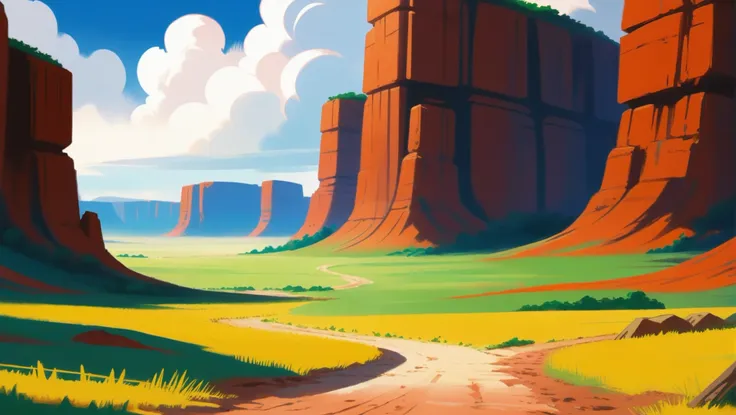 a close up of a painting of a desert with a dirt road