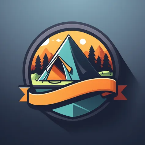 a logo for a camping company with a tent and mountains in the background